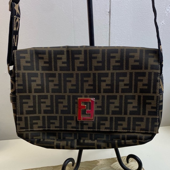 Fendi Vintage Zucca Crossbody Black and Brown Logo Messenger Bag